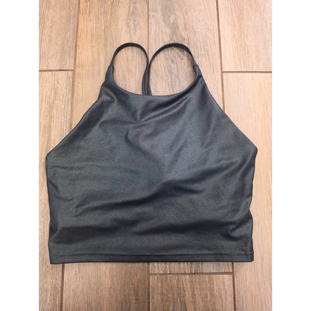 Old Navy Active Go-Dry High Neck Metallic Racerback Sports Bra Gray Large